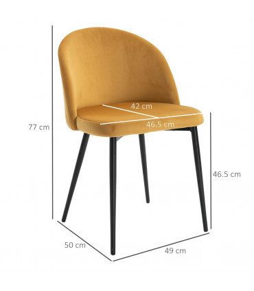 Fabric Yellow 2 Pieces Modern Upholstered Dining Chairs 77H x 49W x 50Dcm