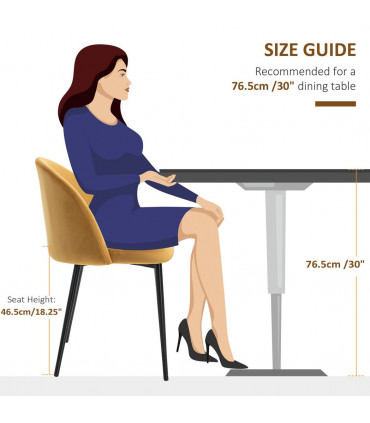 Fabric Yellow 2 Pieces Modern Upholstered Dining Chairs 77H x 49W x 50Dcm