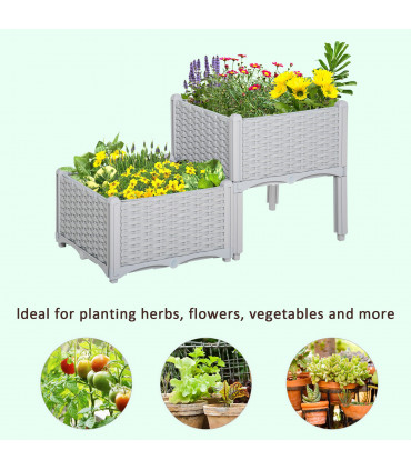 Plant Stand Grey Plastic 2 Tier 45cm x 45cm x 40cm Flower Planter Box