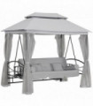 Swing Chair Bed 3 Seater Hammock Gazebo Cushioned Seat - Light Grey 256L