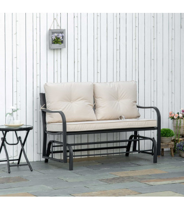 2-Person Loveseat Rocking Chair with Armrest & Weather Resistant Cushions, Khaki