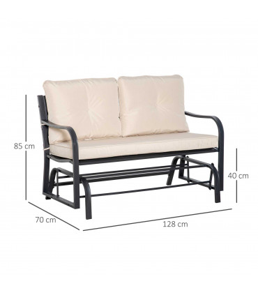 2-Person Loveseat Rocking Chair with Armrest & Weather Resistant Cushions, Khaki