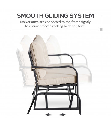 2-Person Loveseat Rocking Chair with Armrest & Weather Resistant Cushions, Khaki