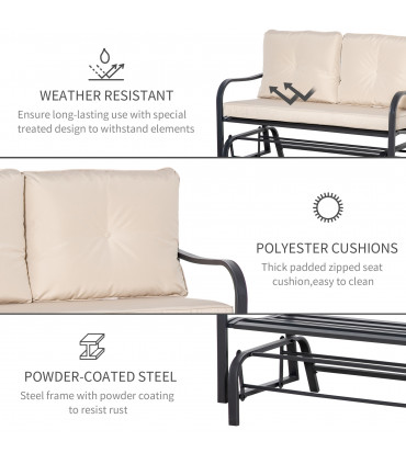 2-Person Loveseat Rocking Chair with Armrest & Weather Resistant Cushions, Khaki