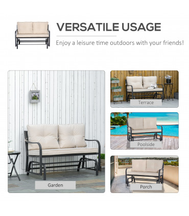 2-Person Loveseat Rocking Chair with Armrest & Weather Resistant Cushions, Khaki