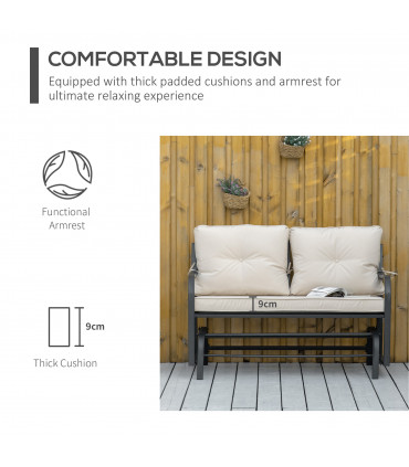 2-Person Loveseat Rocking Chair with Armrest & Weather Resistant Cushions, Khaki