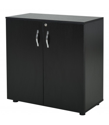 Office Storage Cabinet 2-Tier Locking Black Particle Board 80x80x40cm