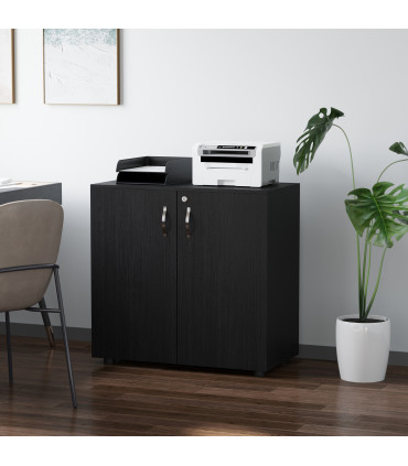 Office Storage Cabinet 2-Tier Locking Black Particle Board 80x80x40cm