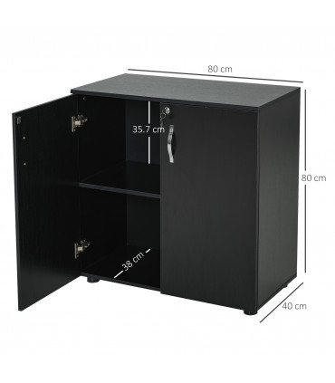 Office Storage Cabinet 2-Tier Locking Black Particle Board 80x80x40cm