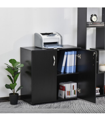 Office Storage Cabinet 2-Tier Locking Black Particle Board 80x80x40cm