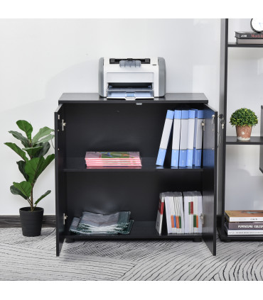 Office Storage Cabinet 2-Tier Locking Black Particle Board 80x80x40cm