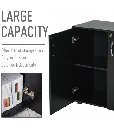 Office Storage Cabinet 2-Tier Locking Black Particle Board 80x80x40cm