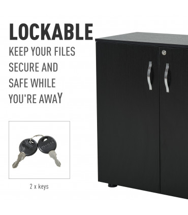 Office Storage Cabinet 2-Tier Locking Black Particle Board 80x80x40cm