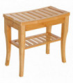 Shower Bench Storage Seat Stool 2-Tier Natural Wood Finish 44.5H x 47.5L x 26Wcm