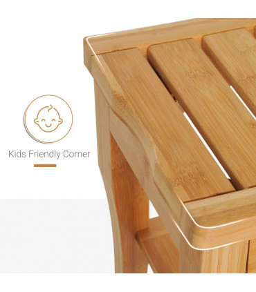 Shower Bench Storage Seat Stool 2-Tier Natural Wood Finish 44.5H x 47.5L x 26Wcm
