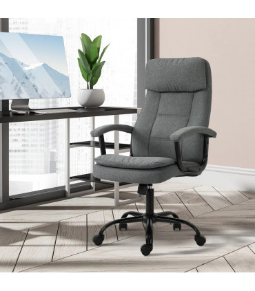 2-Point Massage Office Chair Linen-Look Fabric Adjustable Height Chair Grey