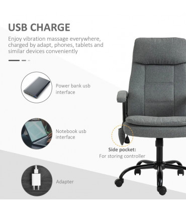 2-Point Massage Office Chair Linen-Look Fabric Adjustable Height Chair Grey