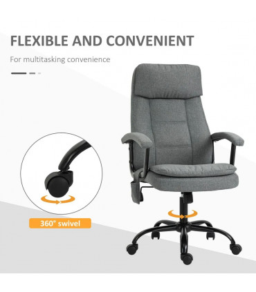 2-Point Massage Office Chair Linen-Look Fabric Adjustable Height Chair Grey