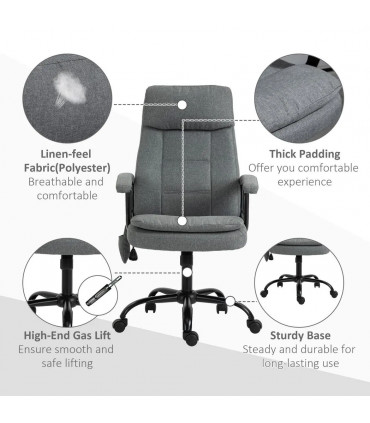 2-Point Massage Office Chair Linen-Look Fabric Adjustable Height Chair Grey