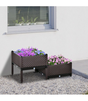 Planter Box Brown 50cm x 50cm x 46.5cm 2-Piece Raised Garden Bed for Flowers