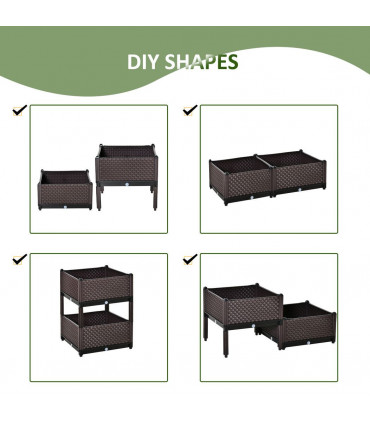 Planter Box Brown 50cm x 50cm x 46.5cm 2-Piece Raised Garden Bed for Flowers