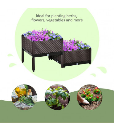 Planter Box Brown 50cm x 50cm x 46.5cm 2-Piece Raised Garden Bed for Flowers