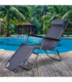2 in 1 Outdoor Folding Sun Lounger w/ Adjustable Back and Pillow Grey