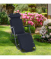 Steel Sun Lounger Folding Reclining Chair Camping Adjustable Back & Pillow Black