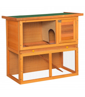 2-tier Rabbit Hutch Small Animal Wooden Vintage Yellow Green 90L x 45W x 80H cm