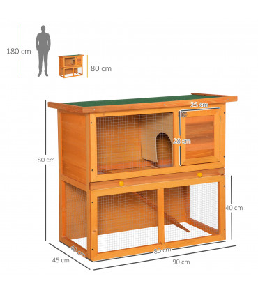 2-tier Rabbit Hutch Small Animal Wooden Vintage Yellow Green 90L x 45W x 80H cm