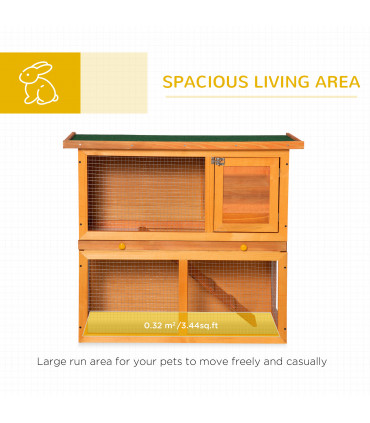 2-tier Rabbit Hutch Small Animal Wooden Vintage Yellow Green 90L x 45W x 80H cm