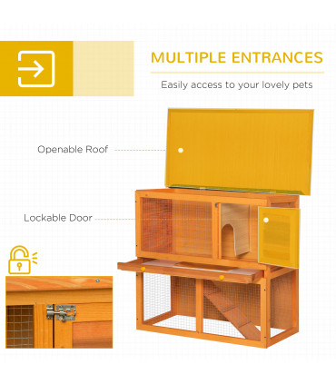 2-tier Rabbit Hutch Small Animal Wooden Vintage Yellow Green 90L x 45W x 80H cm