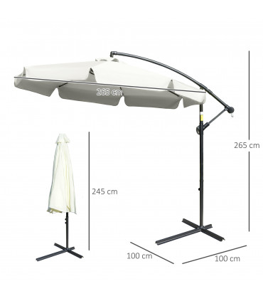 Polyester Cream 2.7m Garden Banana Parasol Cantilever Crank Shade Outdoor