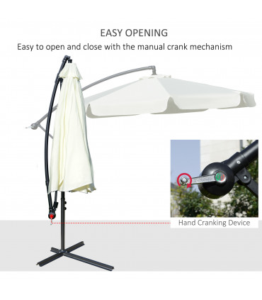 Polyester Cream 2.7m Garden Banana Parasol Cantilever Crank Shade Outdoor