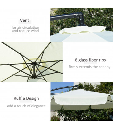 Polyester Cream 2.7m Garden Banana Parasol Cantilever Crank Shade Outdoor