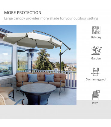 Polyester Cream 2.7m Garden Banana Parasol Cantilever Crank Shade Outdoor