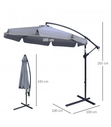 Metal Dark Grey 2.65m x 2.65m x 2.65m 2.7m Outdoor Large Overhanging Parasol