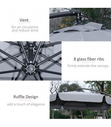 Metal Dark Grey 2.65m x 2.65m x 2.65m 2.7m Outdoor Large Overhanging Parasol