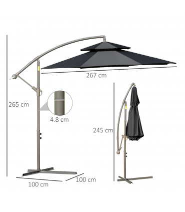 Steel Black 267cm x 267cm x 265cm 2.7m Cantilever Patio Umbrella Shade