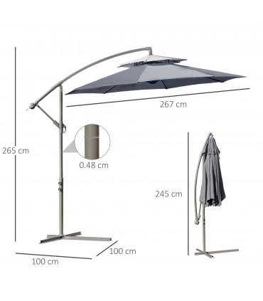 Steel Dark Grey  x 265cm 2.7m Garden Banana Parasol Cantilever Umbrella