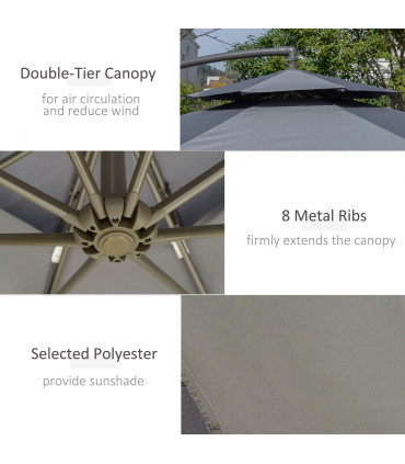 Steel Dark Grey  x 265cm 2.7m Garden Banana Parasol Cantilever Umbrella