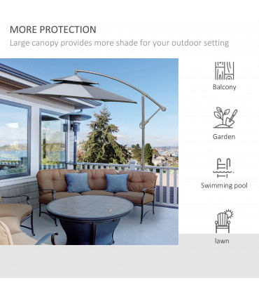 Steel Dark Grey  x 265cm 2.7m Garden Banana Parasol Cantilever Umbrella