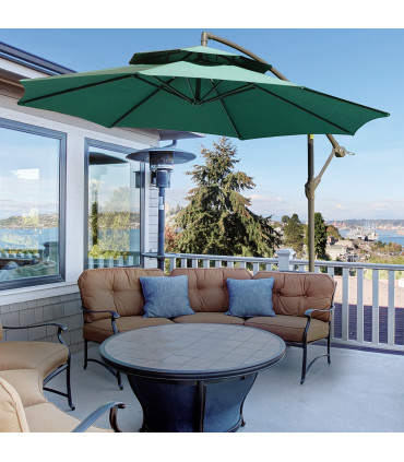 Steel  Green 2.7m Banana Parasol Cantilever Umbrella Crank Handle