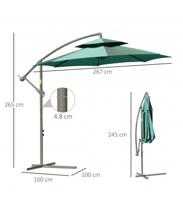Steel  Green 2.7m Banana Parasol Cantilever Umbrella Crank Handle