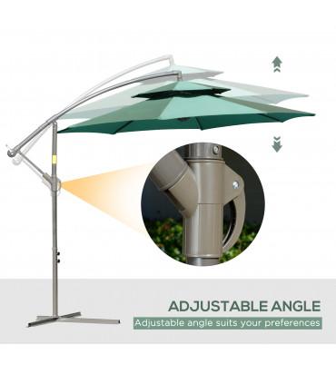Steel  Green 2.7m Banana Parasol Cantilever Umbrella Crank Handle