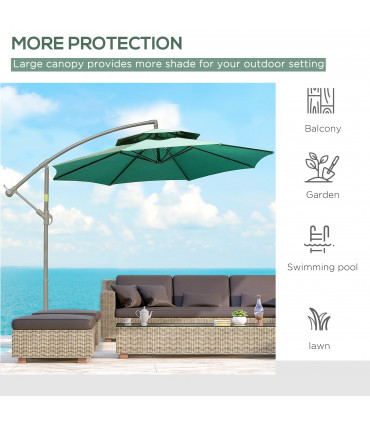 Steel  Green 2.7m Banana Parasol Cantilever Umbrella Crank Handle