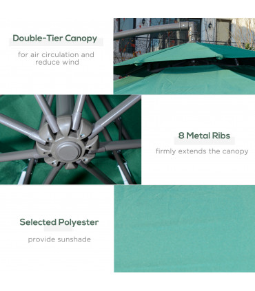 Steel  Green 2.7m Banana Parasol Cantilever Umbrella Crank Handle