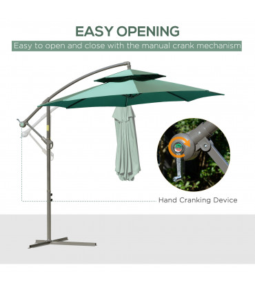 Steel  Green 2.7m Banana Parasol Cantilever Umbrella Crank Handle