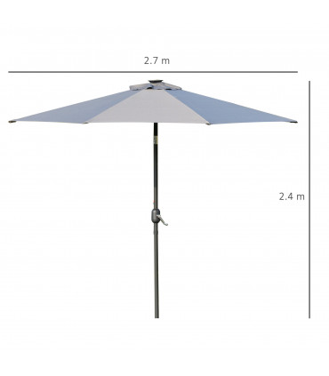 2.7m Patio LED Umbrella Push Button 8 Ribs Sun Shade Table Market Umbrella Grey