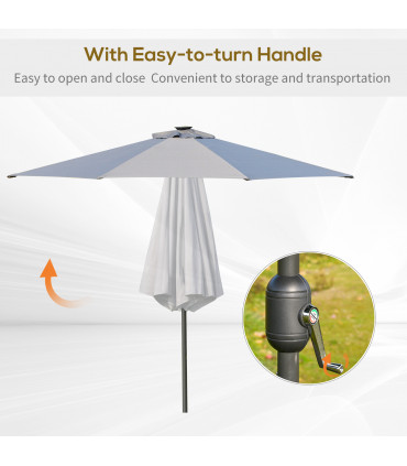 2.7m Patio LED Umbrella Push Button 8 Ribs Sun Shade Table Market Umbrella Grey